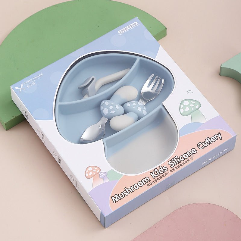 Toddler Silicone Dinner Plate with Suction Cup & Cutlery Set - Safe Feeding 16