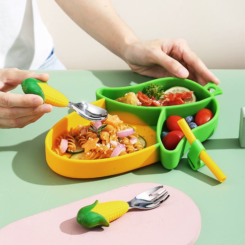 Toddler Silicone Dinner Plate with Suction Cup & Cutlery Set - Safe Feeding 4
