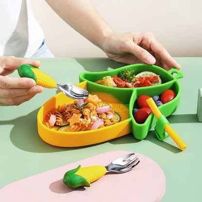 Toddler Silicone Dinner Plate with Suction Cup & Cutlery Set - Safe Feeding 4