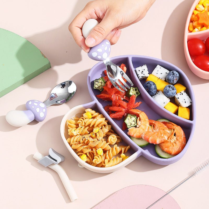 Toddler Silicone Dinner Plate with Suction Cup & Cutlery Set - Safe Feeding 8