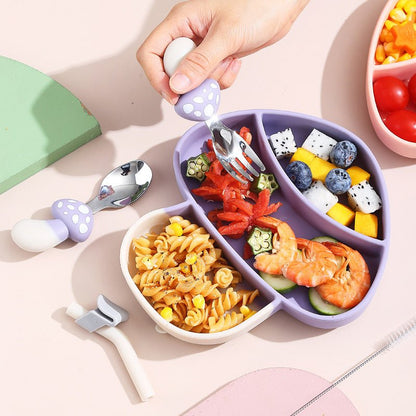 Toddler Silicone Dinner Plate with Suction Cup & Cutlery Set - Safe Feeding 8