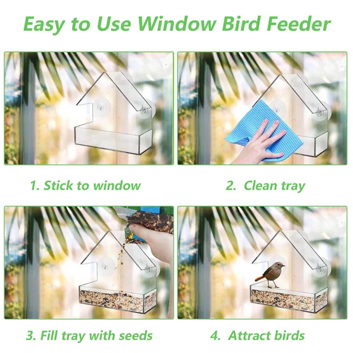 Transparent Window Bird Feeder with Suction Cups - Enjoy Close-Up Birdwatching 5
