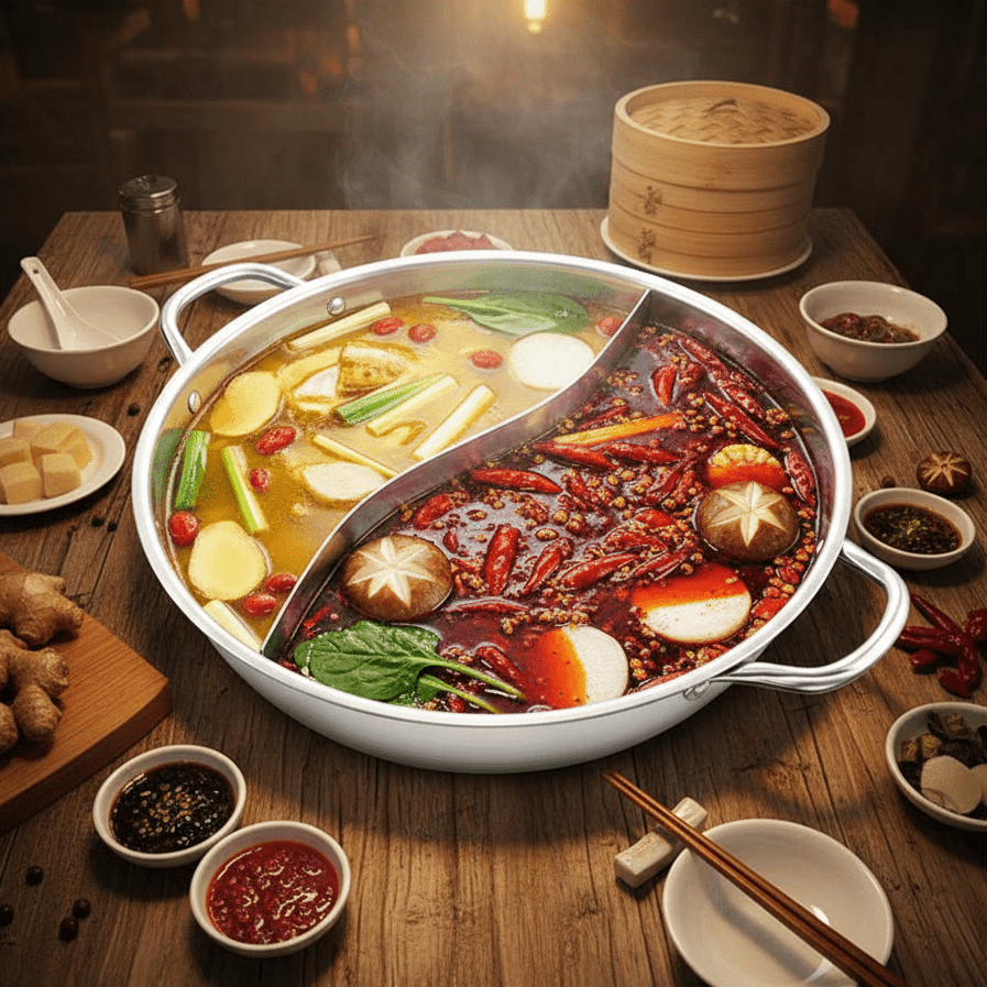 Twin Divided Stainless Steel Hot Pot for 1-2 People - Versatile Cooking Pan 1