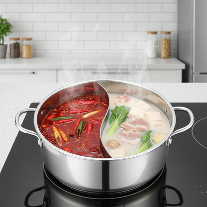 Twin Divided Stainless Steel Hot Pot for 1-2 People - Versatile Cooking Pan 5