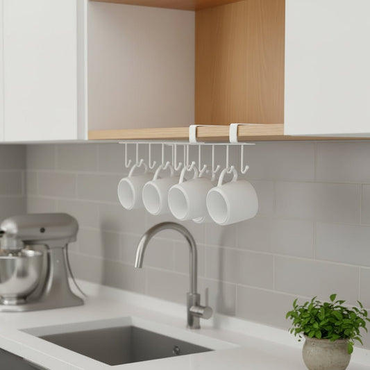 Under Cabinet Kitchen Organizer Hook Rack - Space-Saving Storage for Pots & Utensils 2