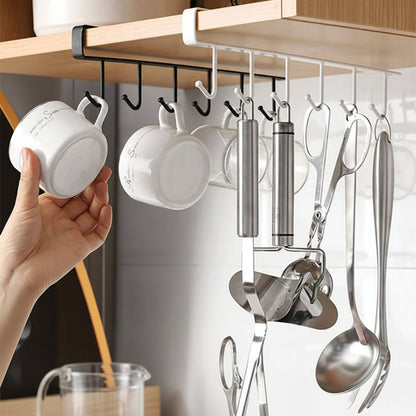 Under Cabinet Kitchen Organizer Hook Rack - Space-Saving Storage for Pots & Utensils 3