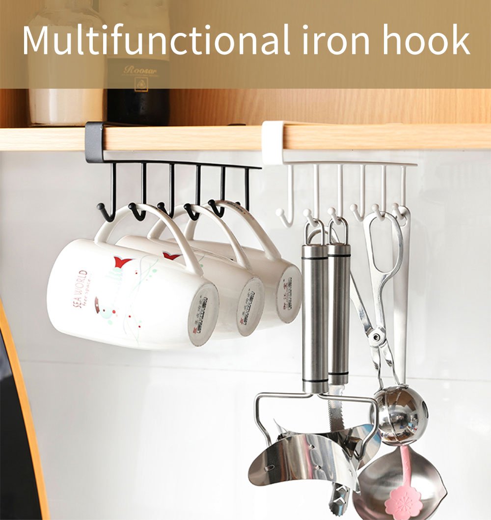 Under Cabinet Kitchen Organizer Hook Rack - Space-Saving Storage for Pots & Utensils 5