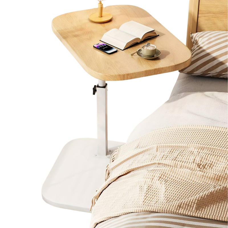 ADJUSTA - Verstelbare bijzettafel met houten blad en metalen frame