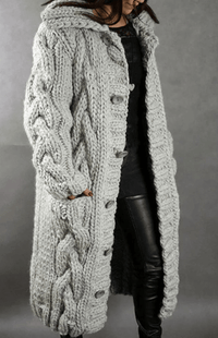 WARMÉA – Chic Oversized Cable Knit Cardigan with Front Buttons for Women