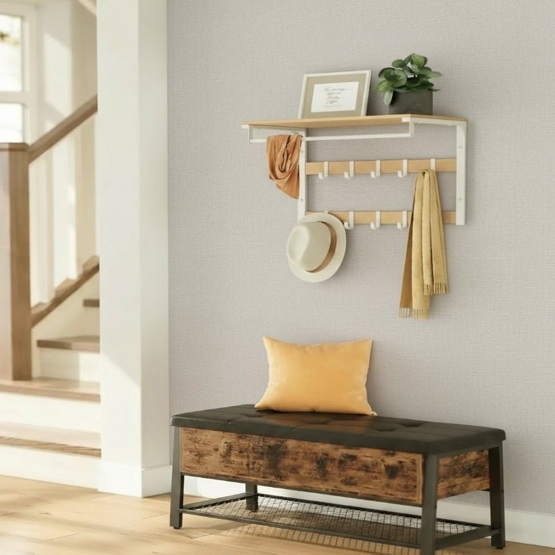 VASAGLE 3-in-1 Wall-Mounted Coat Rack with Removable Hooks and Shelf 1