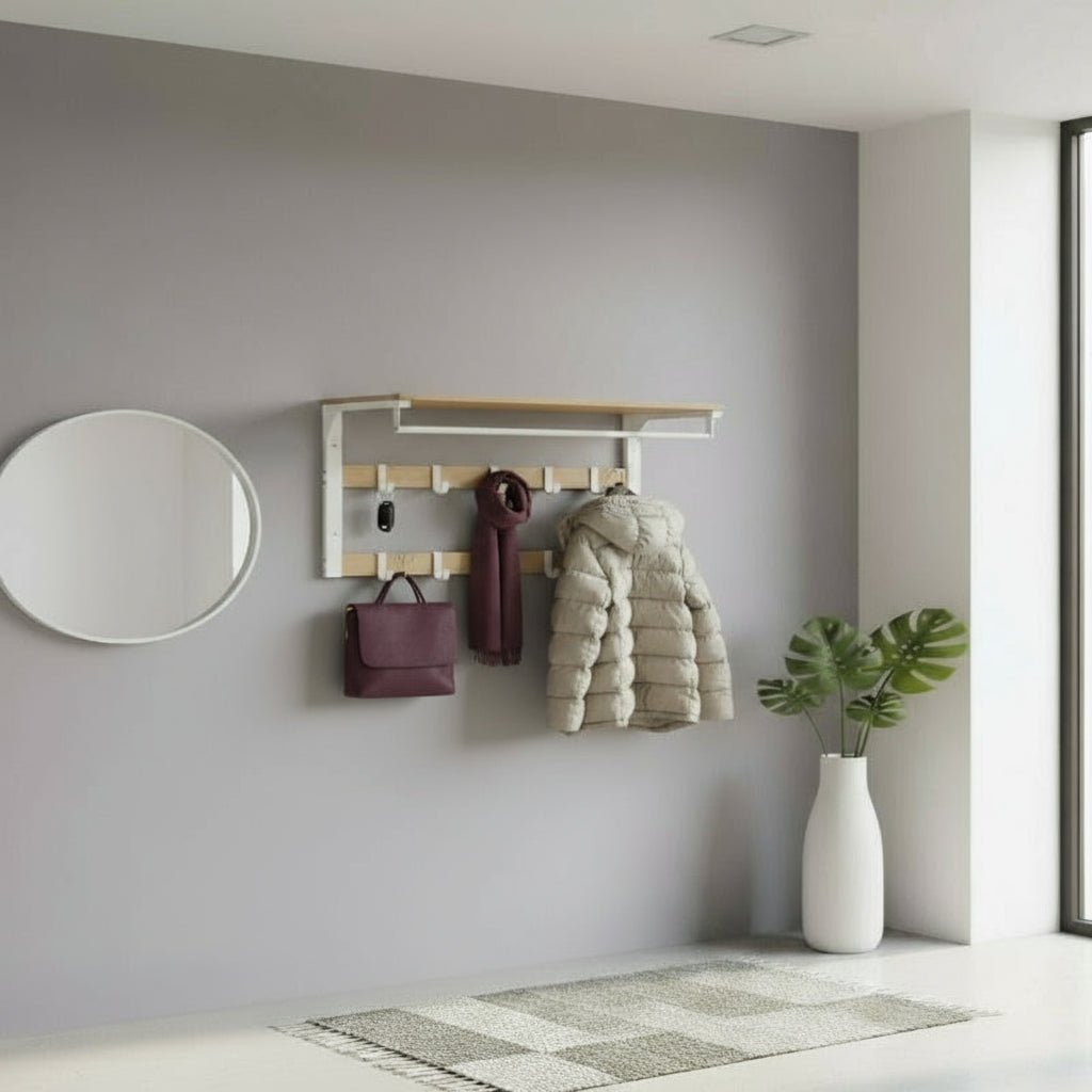VASAGLE 3-in-1 Wall-Mounted Coat Rack with Removable Hooks and Shelf 2