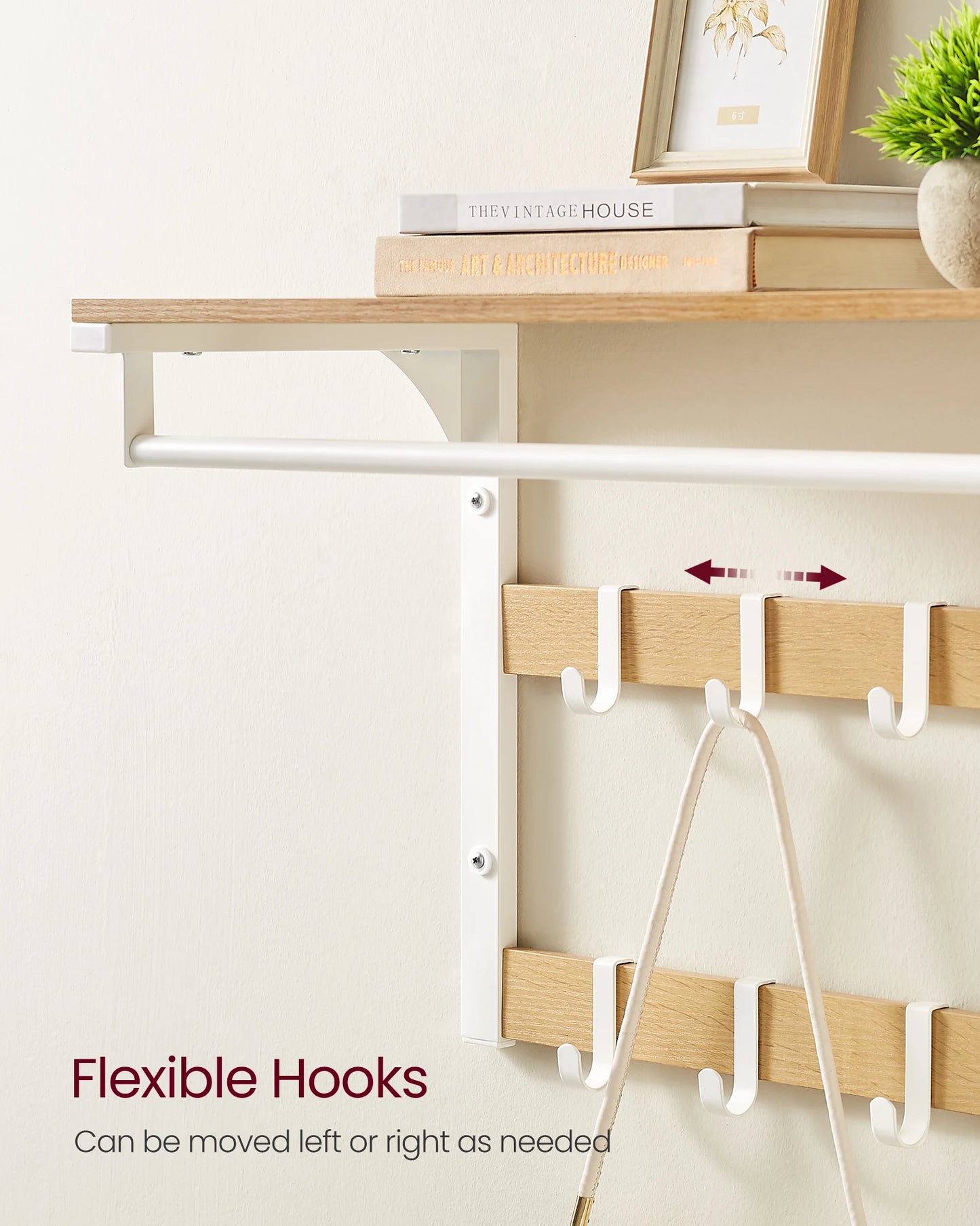 VASAGLE 3-in-1 Wall-Mounted Coat Rack with Removable Hooks and Shelf 3