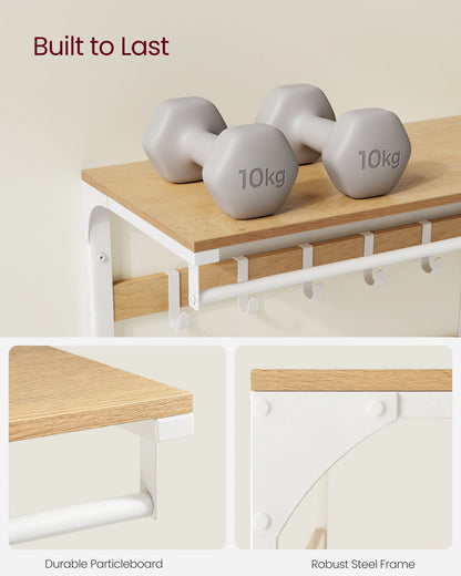 VASAGLE 3-in-1 Wall-Mounted Coat Rack with Removable Hooks and Shelf 4