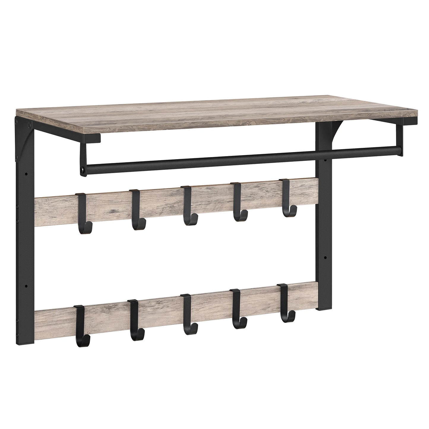 VASAGLE 3-in-1 Wall-Mounted Coat Rack with Removable Hooks and Shelf 8