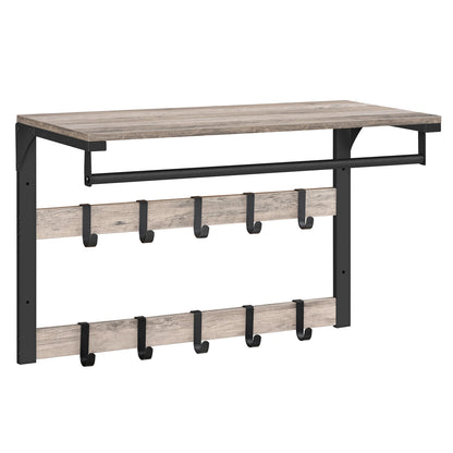 VASAGLE 3-in-1 Wall-Mounted Coat Rack with Removable Hooks and Shelf 8