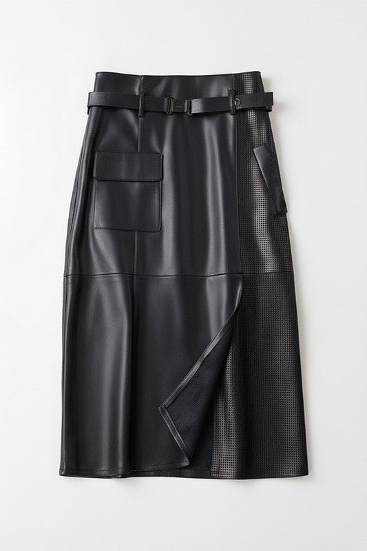 Vella - High-Waisted Sheepskin Leather Skirt with Asymmetrical Design & Pockets 4