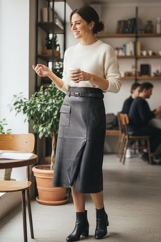 SAVANA – Women’s Sheepskin Leather High-Waisted Skirt