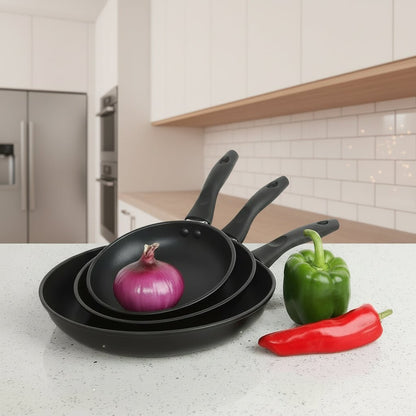 Versatile 3-Piece Non-Stick Aluminum Skillet Set with Cool-Touch Handles 0