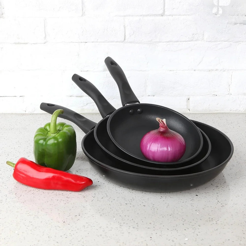 Versatile 3-Piece Non-Stick Aluminum Skillet Set with Cool-Touch Handles 1