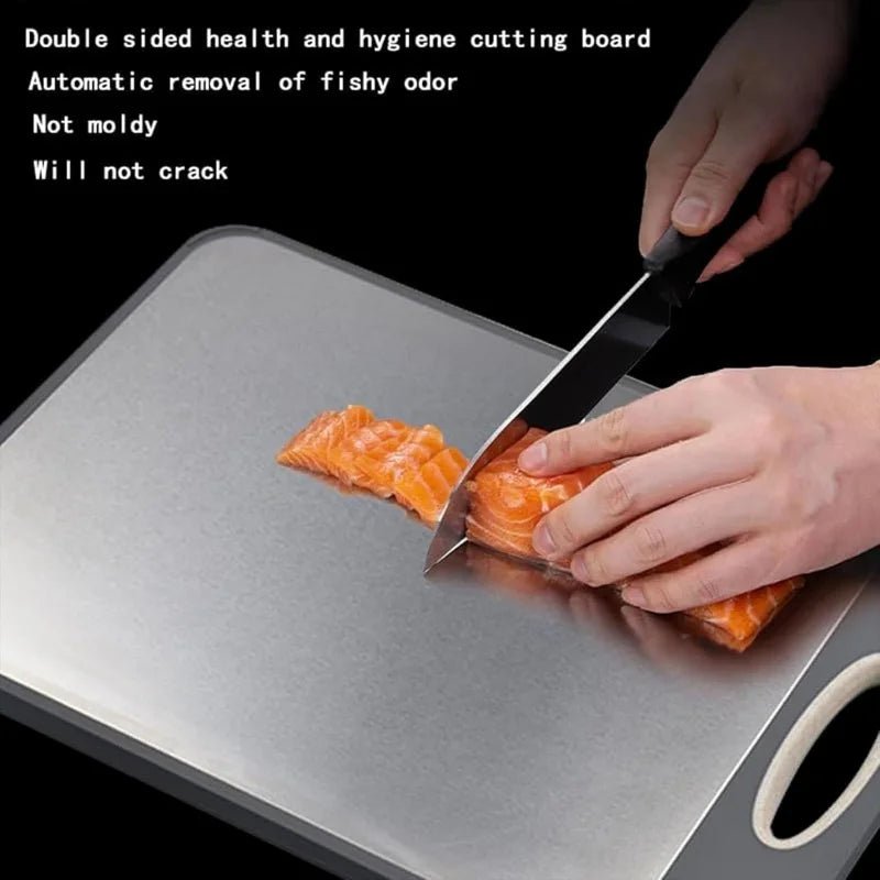 Versatile Double-Sided Stainless Steel Cutting Board for Meat, Vegetables & Fruits 2