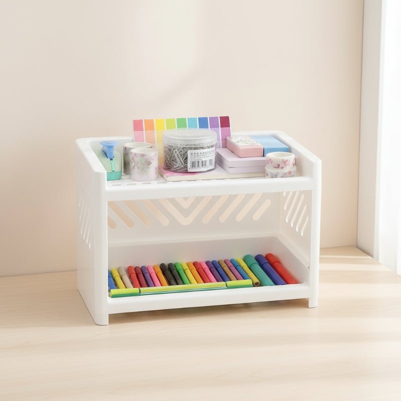 Versatile Double Tier Shelf - Space-Saving Organizer for Office Supplies & Cosmetics 0