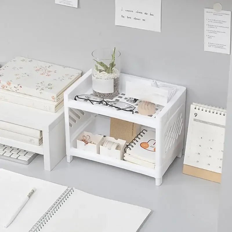 Versatile Double Tier Shelf - Space-Saving Organizer for Office Supplies & Cosmetics 2