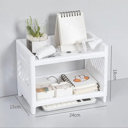 Versatile Double Tier Shelf - Space-Saving Organizer for Office Supplies & Cosmetics 6