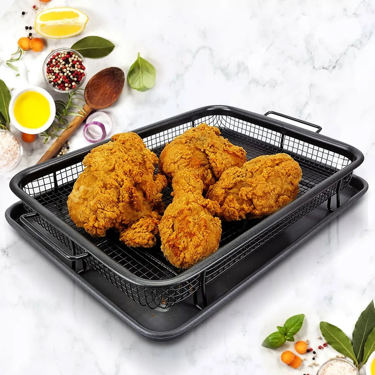 Versatile Non-Stick Air Fryer Baking Tray Set with Stackable Cooking Rack 0