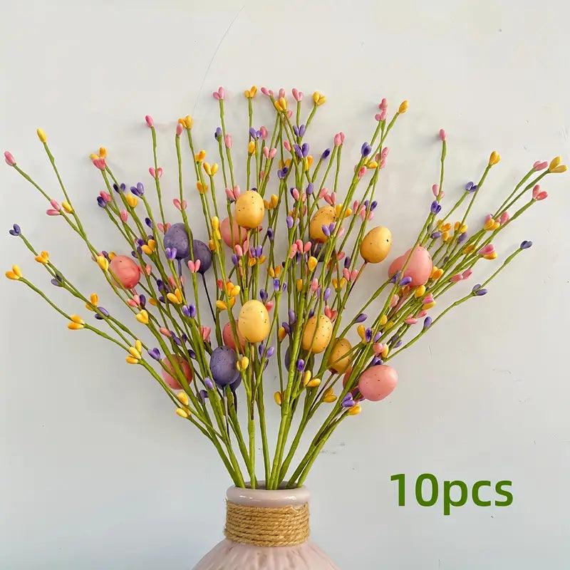 Vibrant 10-Pack Easter Egg Cluster Stems - Colorful Spring Decor for Celebrations 2