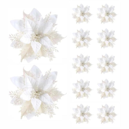 Vibrant Christmas Flower Ornaments - 14.5cm Glitter Christmas Tree Decorations in Pink, Red, Gold 8