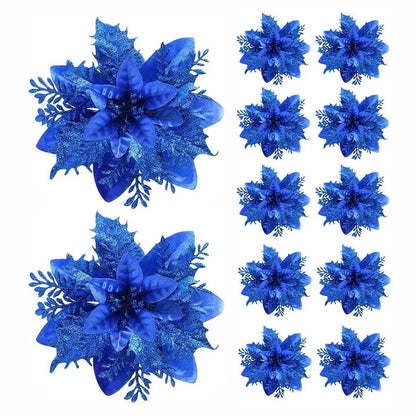 Vibrant Glitter Artificial Flowers - 14.5cm Christmas Tree Ornaments in Pink, Red, Gold 10