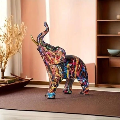 Vibrant Graffiti Elephant Figurine - Artistic Resin Home Decor Piece 2