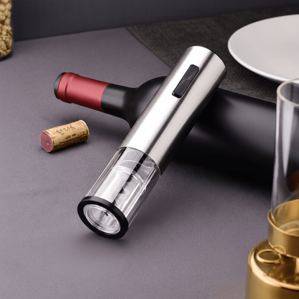 Vinolux – 4-in-1 Electric Wine Opener – Corkscrew with Pourer, Foil Cutter & Vacuum Stopper for an Effortless Wine Experience 0