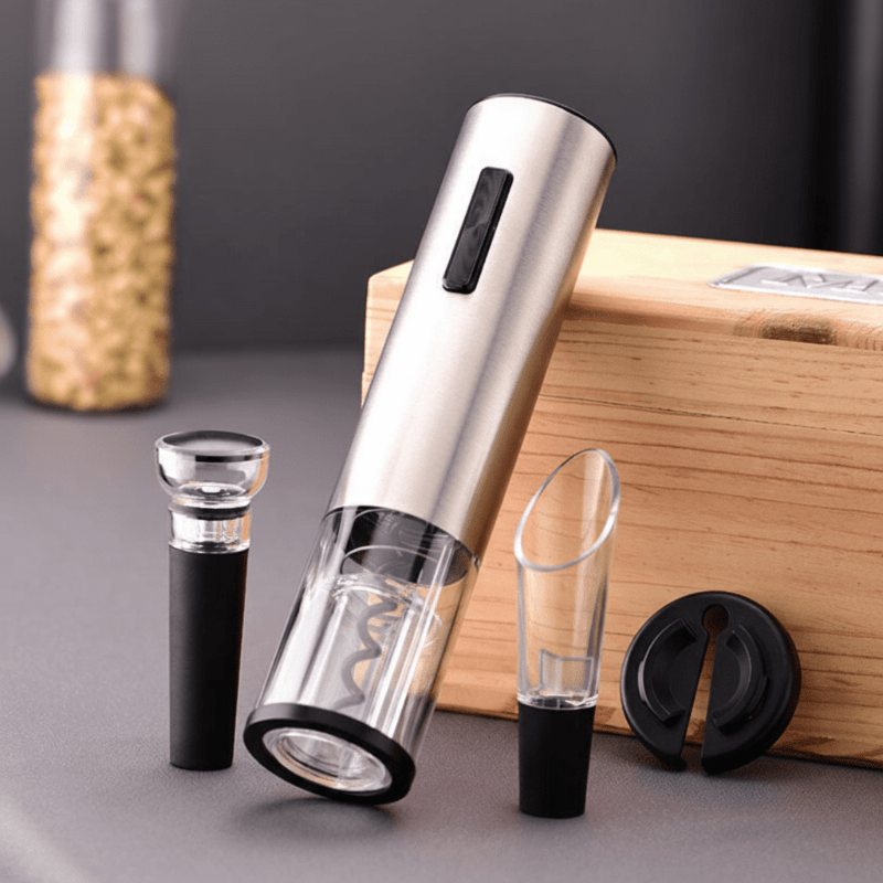 Vinolux – 4-in-1 Electric Wine Opener – Corkscrew with Pourer, Foil Cutter & Vacuum Stopper for an Effortless Wine Experience 1