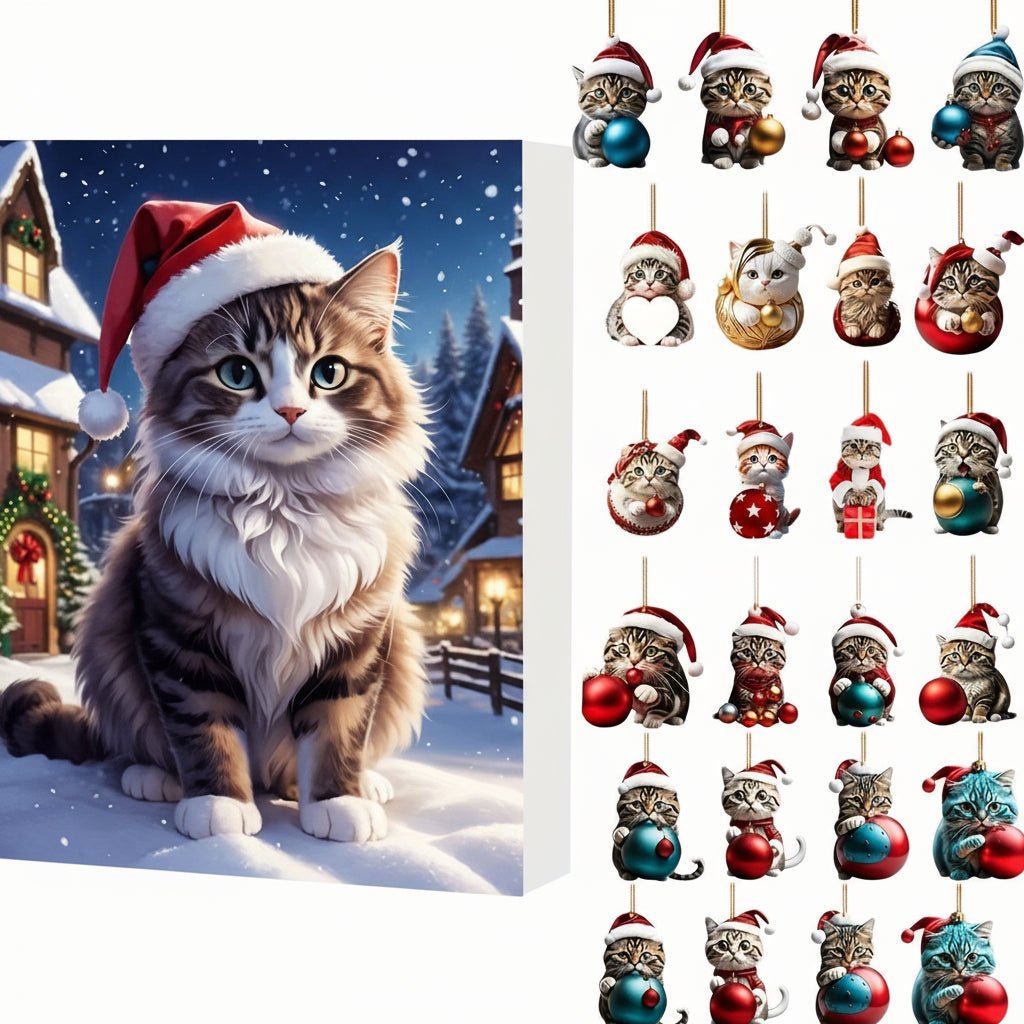 Vintage Cat Advent Calendar - 24-Day Christmas Countdown with Acrylic Ornaments 1