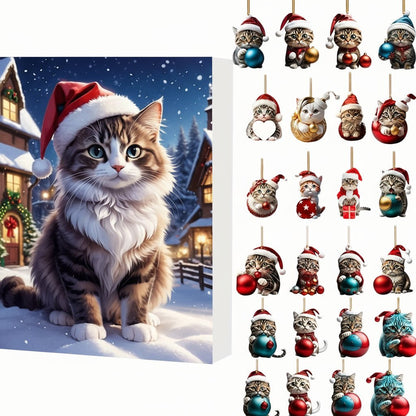 Vintage Cat Advent Calendar - 24-Day Christmas Countdown with Acrylic Ornaments 1
