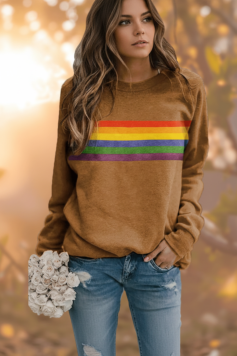 NOSTALOOM – Vintage Rainbow Striped Long Sleeve Sweatshirt for Cozy Wear