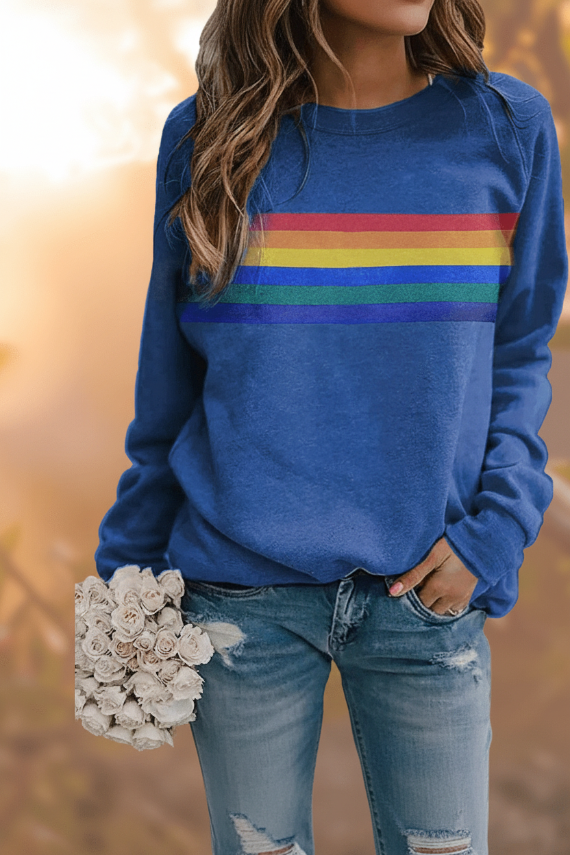 NOSTALOOM – Vintage Rainbow Striped Long Sleeve Sweatshirt for Cozy Wear