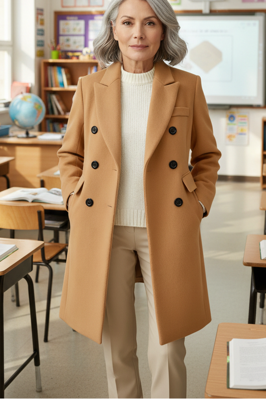 Violet - Women's Classic Wool Coat, Knee-Length Long Overcoat for Winter Elegance 7