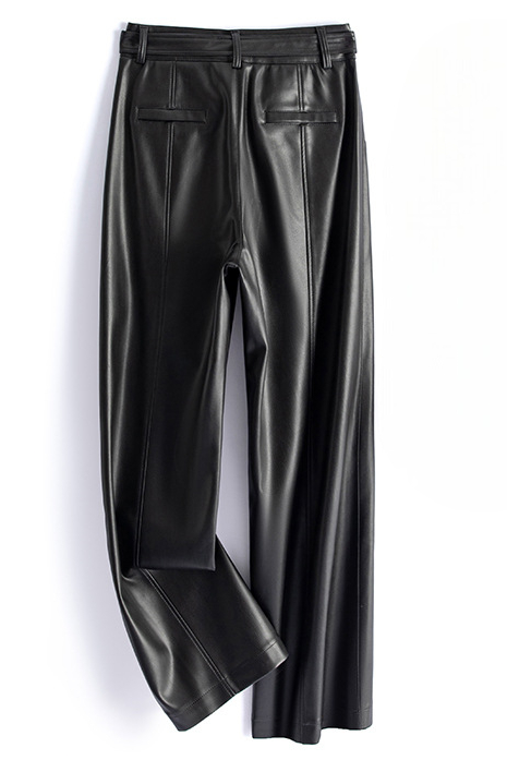 Vivian Sheepskin Leather Pants - Straight-Leg Design with Circular Buckle 1