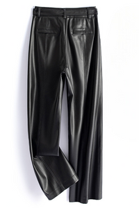 Vivian Sheepskin Leather Pants - Straight-Leg Design with Circular Buckle 1
