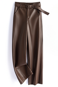 Vivian Sheepskin Leather Pants - Straight-Leg Design with Circular Buckle 2