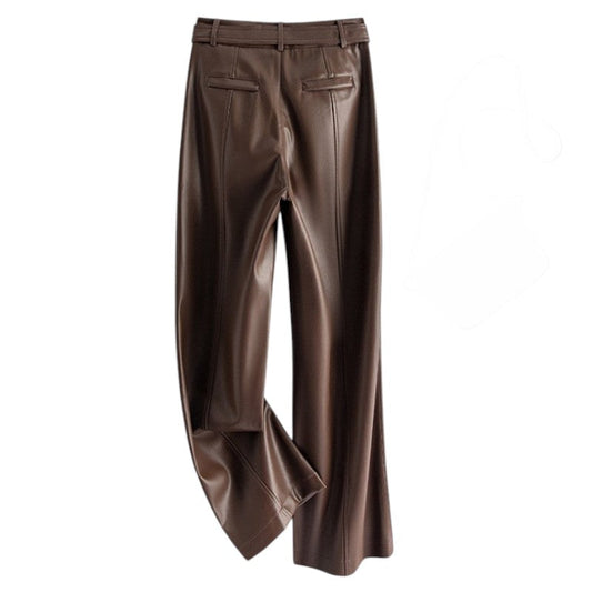 Vivian Sheepskin Leather Pants - Straight-Leg Design with Circular Buckle 3