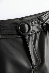 Vivian Sheepskin Leather Pants - Straight-Leg Design with Circular Buckle 4