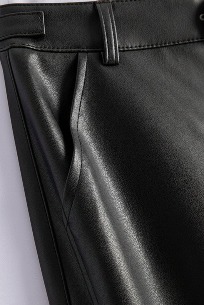 Vivian Sheepskin Leather Pants - Straight-Leg Design with Circular Buckle 6