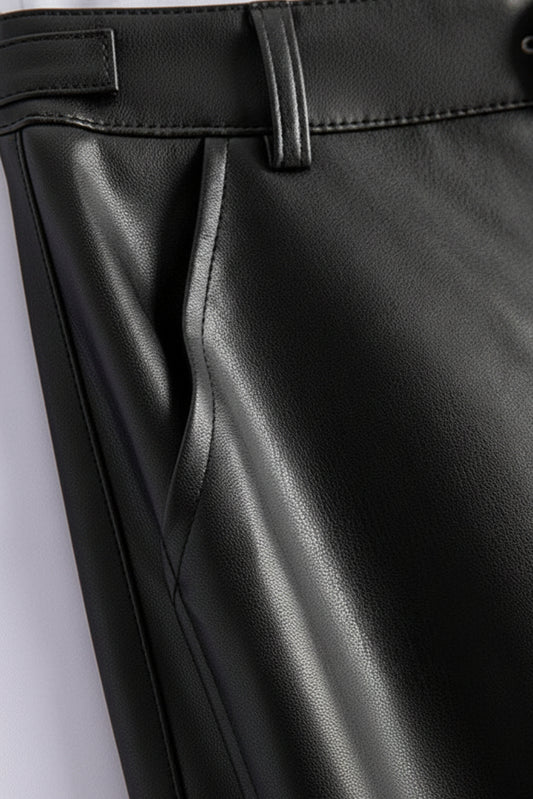 Vivian Sheepskin Leather Pants - Straight-Leg Design with Circular Buckle 6