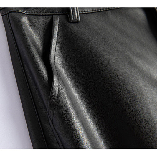 Vivian Sheepskin Leather Pants - Straight-Leg Design with Circular Buckle 6