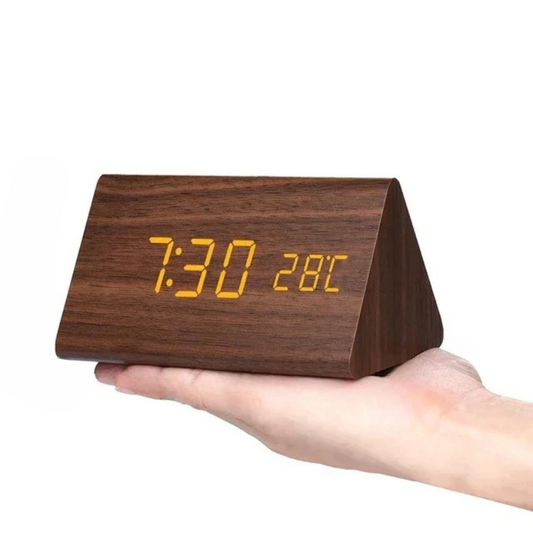 WOODLUME - Minimalistische houten LED-klok met stem- en klapbediening