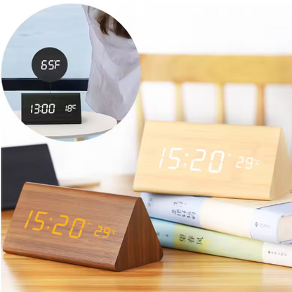 WOODLUME - Minimalistische houten LED-klok met stem- en klapbediening