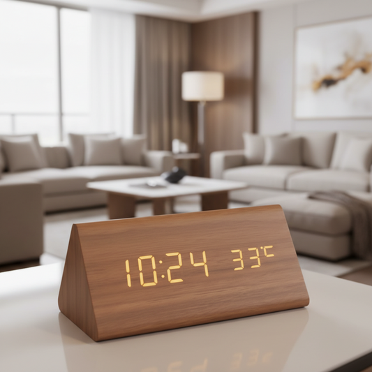 WOODLUME – Minimalist Wooden LED Clock with Voice & Clap Control